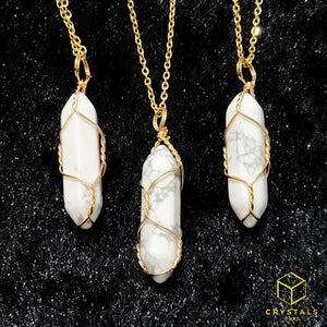 Double Point Pendant with Chain - Clear Quartz & Howlite