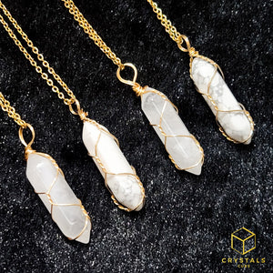 Double Point Pendant with Chain - Clear Quartz & Howlite