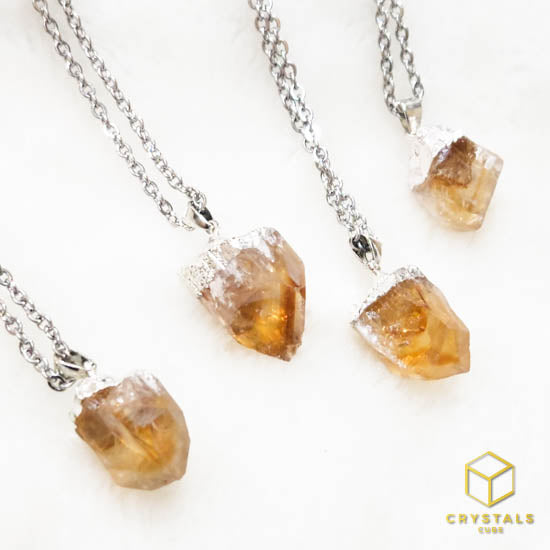 Citrine Raw with Silver Cap Pendant