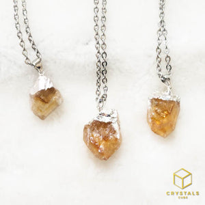 Citrine Raw with Silver Cap Pendant