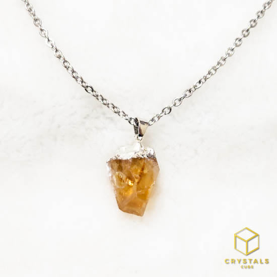 Citrine Raw with Silver Cap Pendant