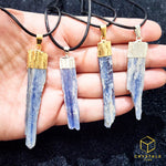 Load image into Gallery viewer, Blue Kyanite Raw with Gold/Silver Cap Pendant
