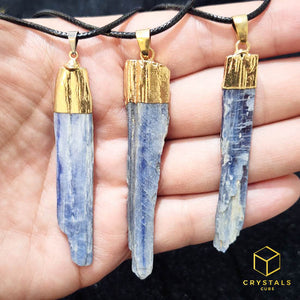 Blue Kyanite Raw with Gold/Silver Cap Pendant