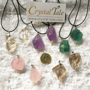 Raw Crystal Pendant - Amethyst, Fluorite, Clear, Rose & Smokey Quartz 