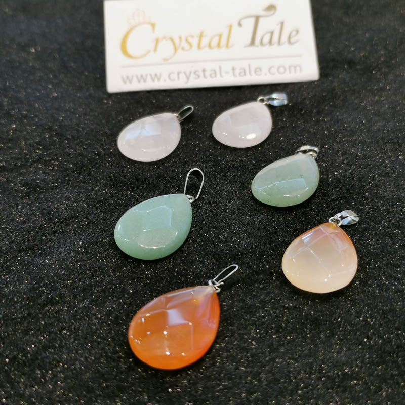 Faceted Tear Drop Pendant - Green Aventurine, Rose Quartz & Carnelian