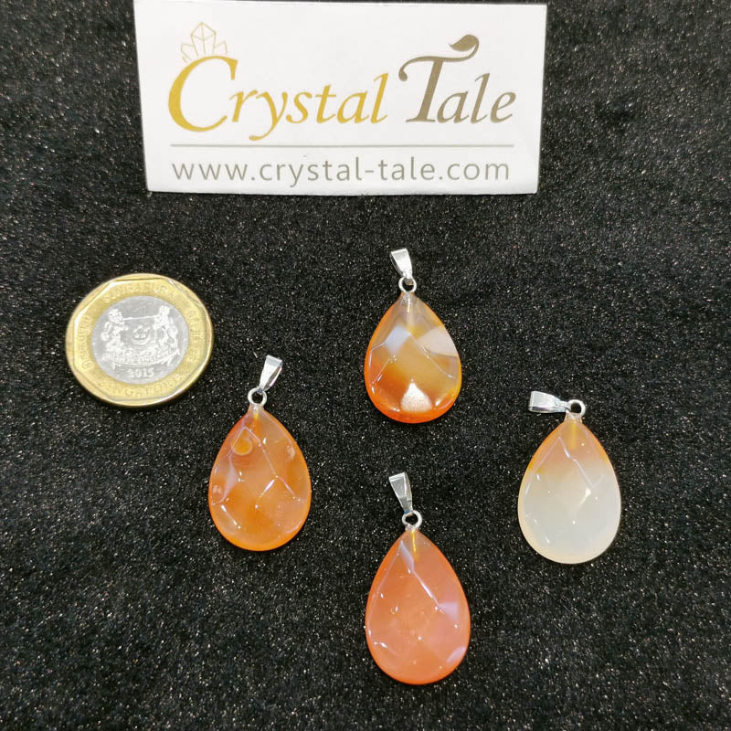 Faceted Tear Drop Pendant - Green Aventurine, Rose Quartz & Carnelian