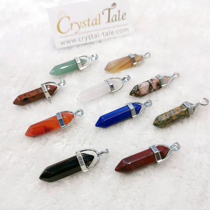 Double Point Pendant - Amethyst, Sodalite, Rose Quartz, Green Aventurine, Fluorite, Rhodonite, Unakite, Tiger's Eye, Carnelian, Red Jasper, Onyx, Mahogany Obsidian, Dalmatian Jasper & Lapis