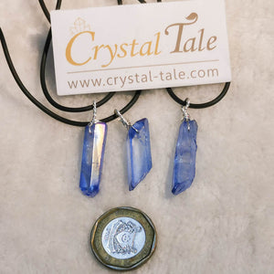 Blue-Tanzine Aura Quartz Point Pendant