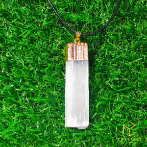 Selenite (Raw) Gold Cap Pendant