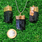 Load image into Gallery viewer, Black Tourmaline (Raw) Gold Cap Pendant
