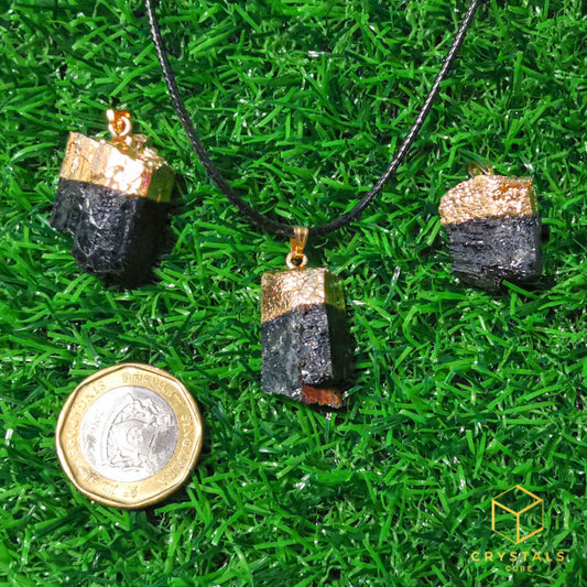 Black Tourmaline (Raw) Gold Cap Pendant