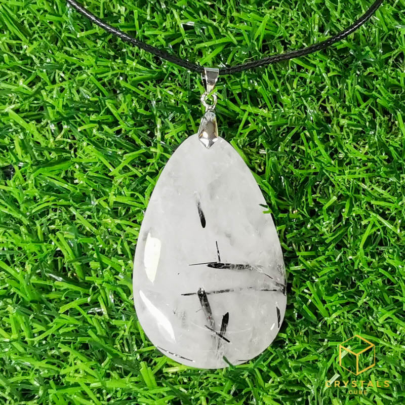 Black Rutile (Tourmalinated Quart) Teardrop Pendant - Big
