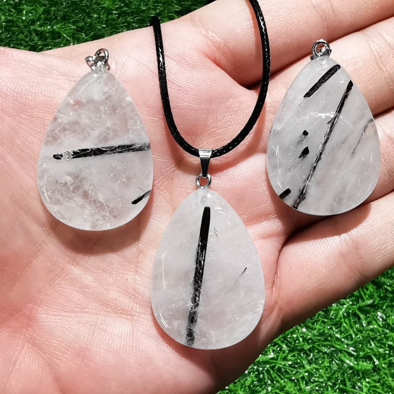 Black Rutile (Tourmalinated Quart) Teardrop Pendant