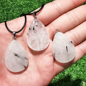 Black Rutile (Tourmalinated Quart) Teardrop Pendant