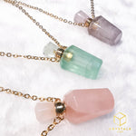 Load image into Gallery viewer, Essential Oil Crystal Bottle Necklace - Amethyst, Fluorite &amp; Rose Quartz
