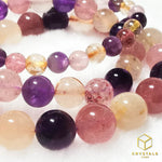 Load image into Gallery viewer, Amethyst, Golden Rutilated Quartz &amp; Strawberry Quartz Bracelet
