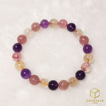 Load image into Gallery viewer, Amethyst, Golden Rutilated Quartz &amp; Strawberry Quartz Bracelet
