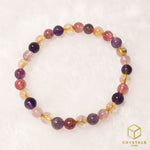 Load image into Gallery viewer, Amethyst, Golden Rutilated Quartz &amp; Strawberry Quartz Bracelet
