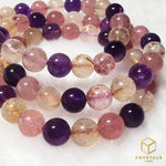 Load image into Gallery viewer, Amethyst, Golden Rutilated Quartz &amp; Strawberry Quartz Bracelet
