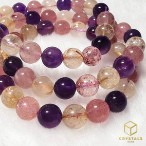 Amethyst, Golden Rutilated Quartz & Strawberry Quartz Bracelet