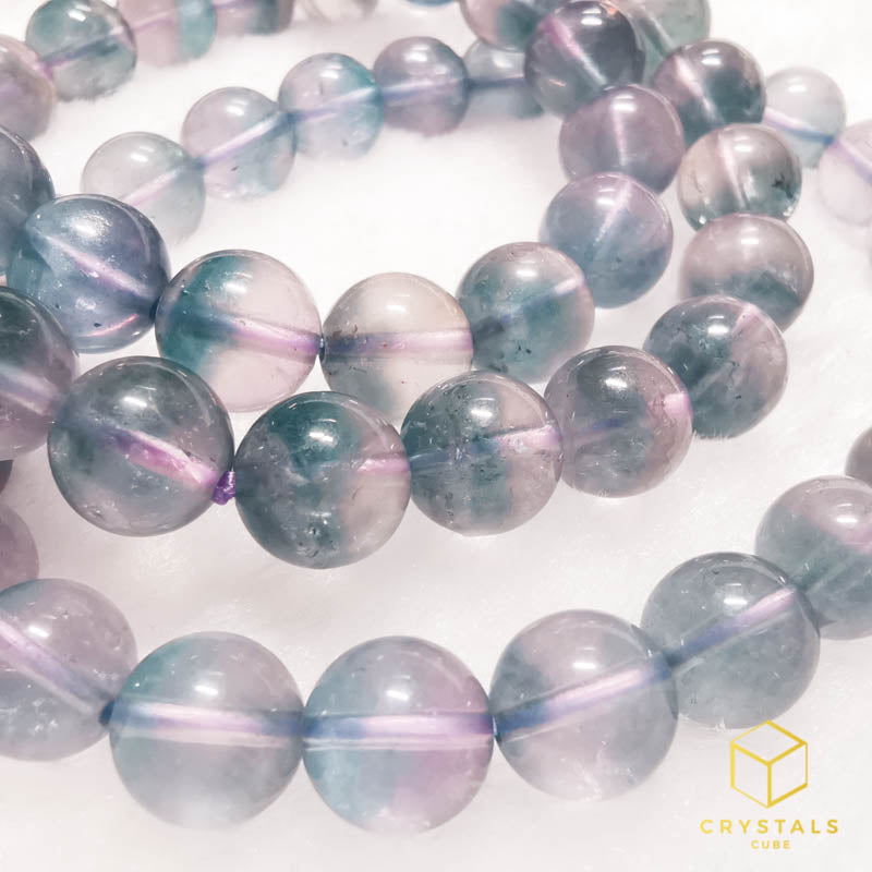 Natural Fluorite Round Bead Stretch Bracelet-10mm-10.5mm Multi Fluorite  Smooth Beaded Bracelet, Blue Purple Fluorite Stacking Jewelry 