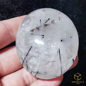 Black Rutile (Tourmalinated Quart) Palm Stone