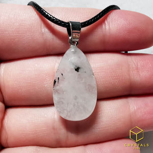 Black Rutile (Tourmalinated Quart) Teardrop Pendant -Small